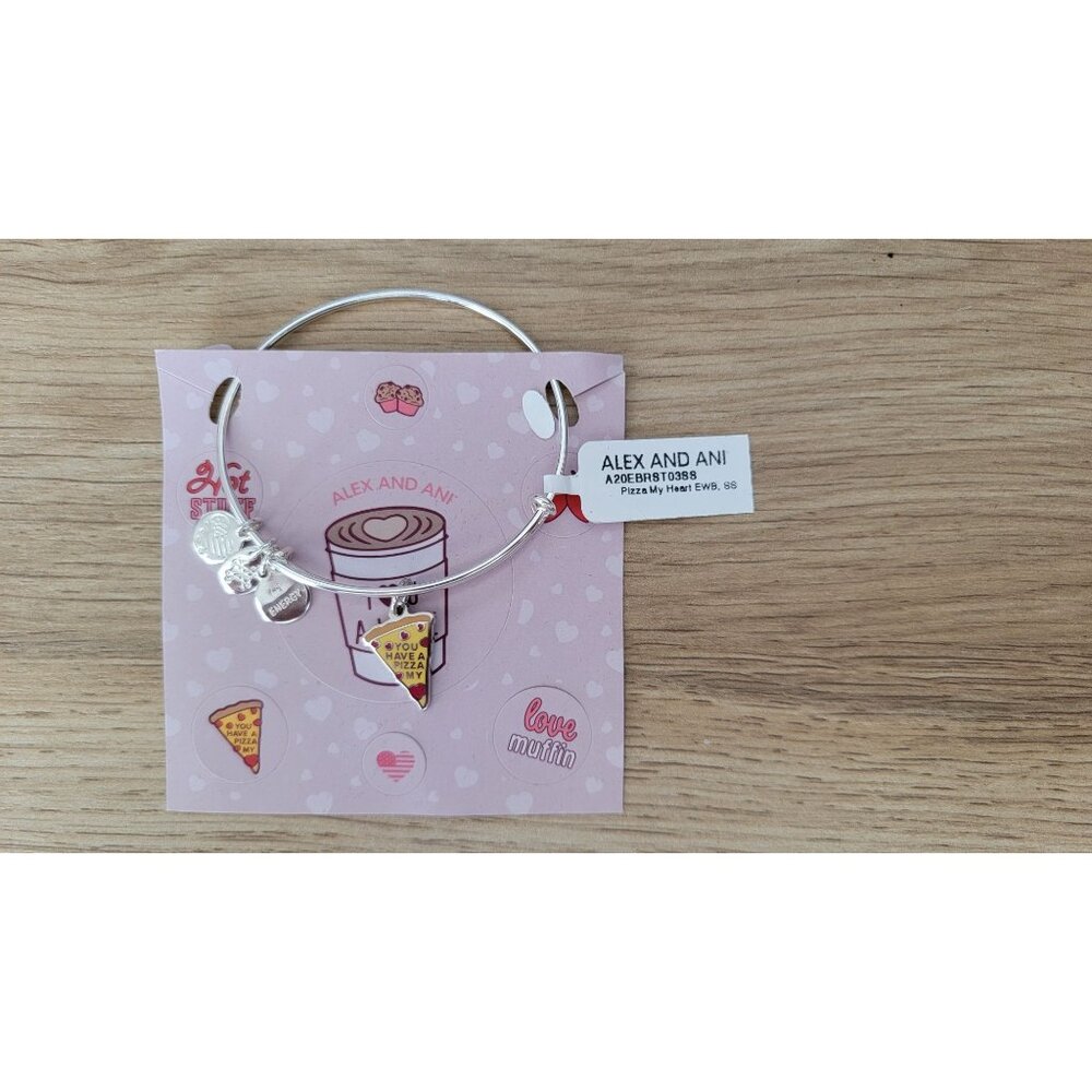 Alex and Ani Pizza My Heart Bangle Bracelet Silver Tone Foodie Collection NWT - Picture 2 of 5